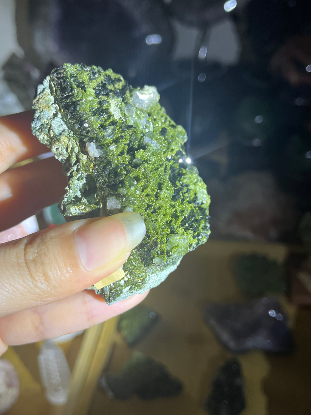 Epidote Cluster with Dark Sparkly Crystals & Clear Quartz | Turkey Raw Mineral Specimen