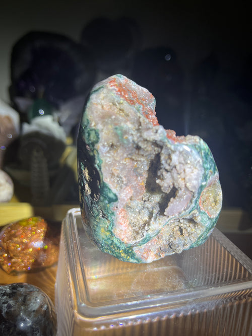 Red Grape Agate Geode with Complete Green Jasper Rind | Sulawesi Indonesia Raw Mineral Specimen