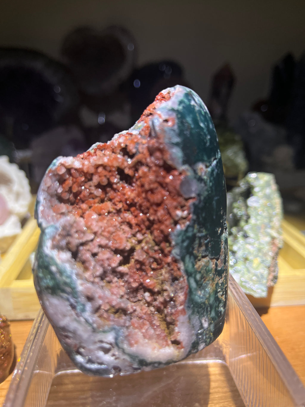 Red Grape Agate Geode with Complete Green Jasper Rind | Sulawesi Indonesia Raw Mineral Specimen