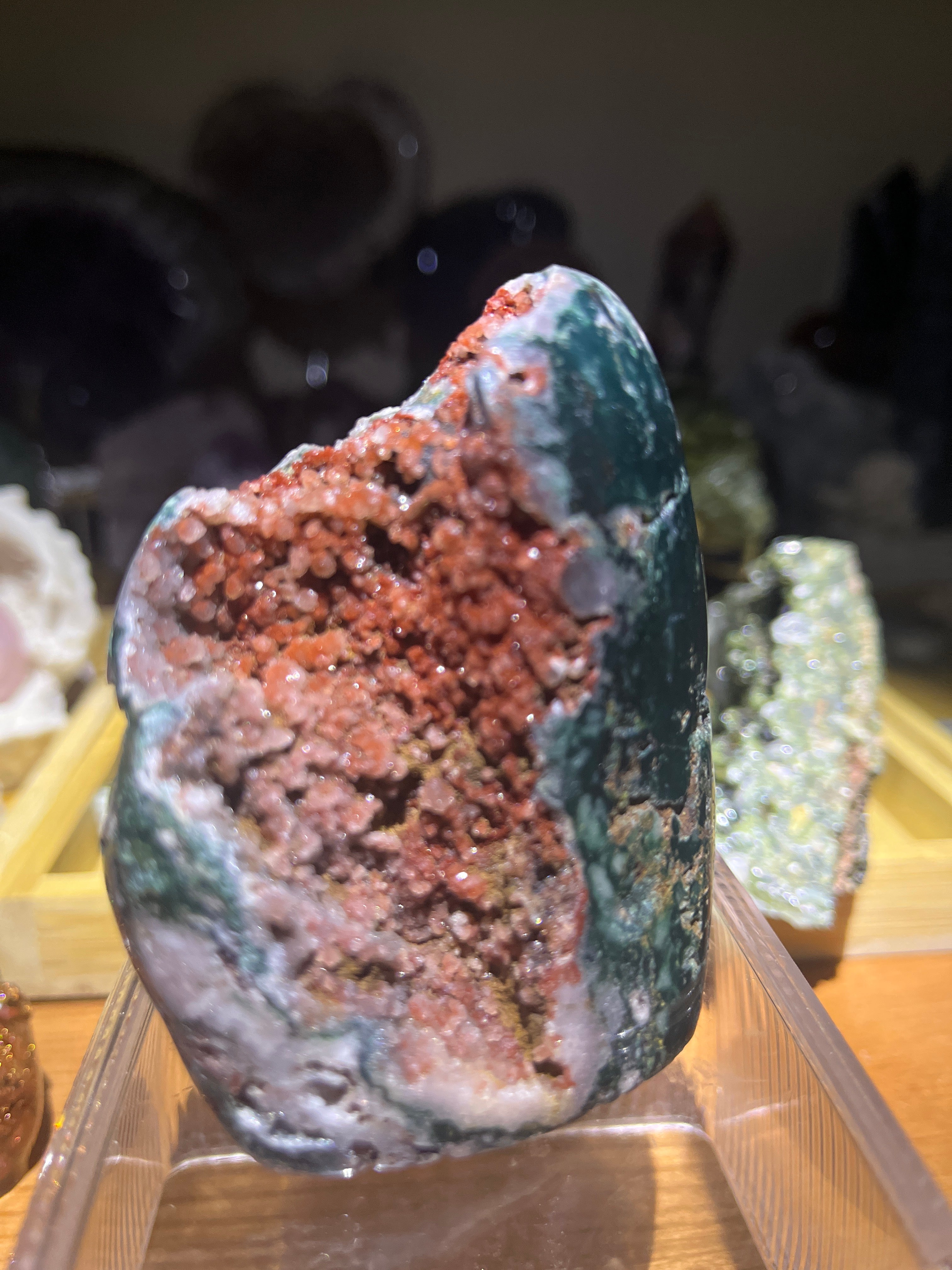 Red Grape Agate Geode with Complete Green Jasper Rind | Sulawesi Indonesia Raw Mineral Specimen