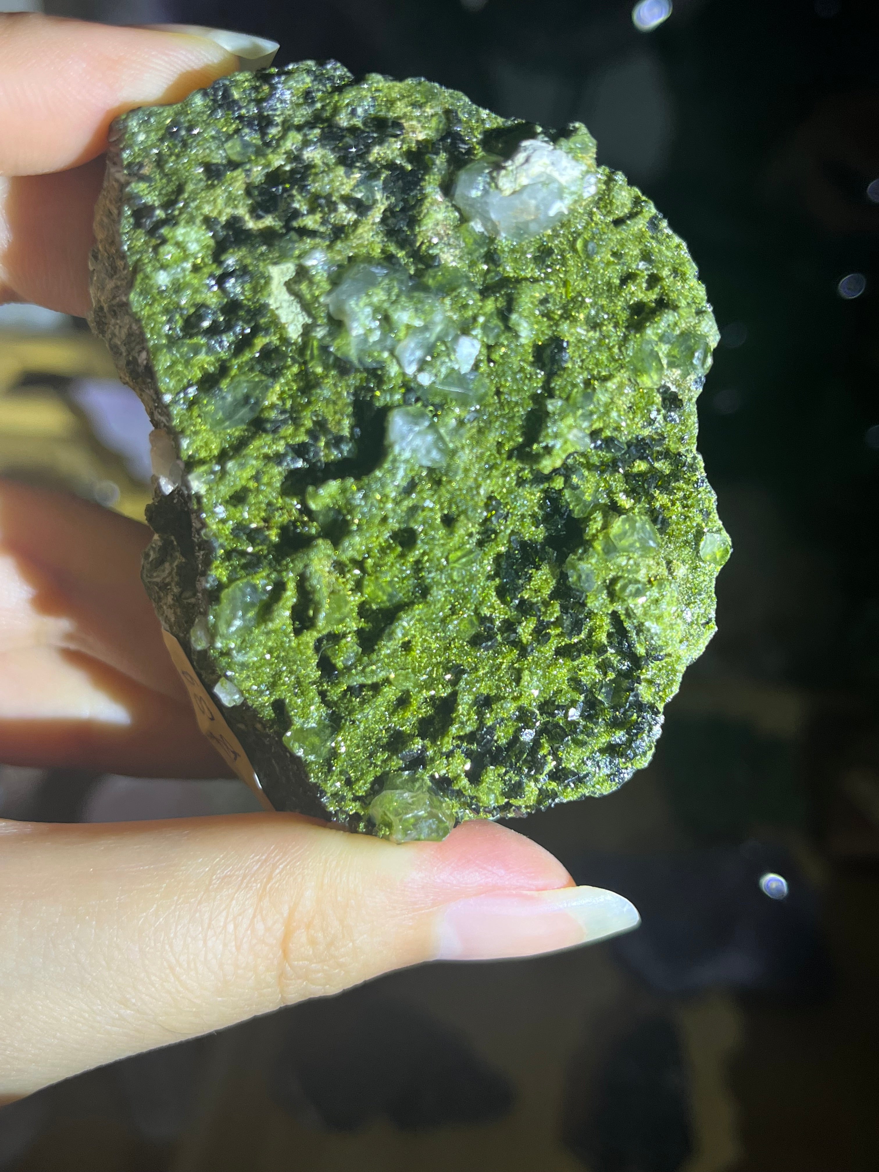 Epidote Cluster with Dark Sparkly Crystals & Clear Quartz | Turkey Raw Mineral Specimen