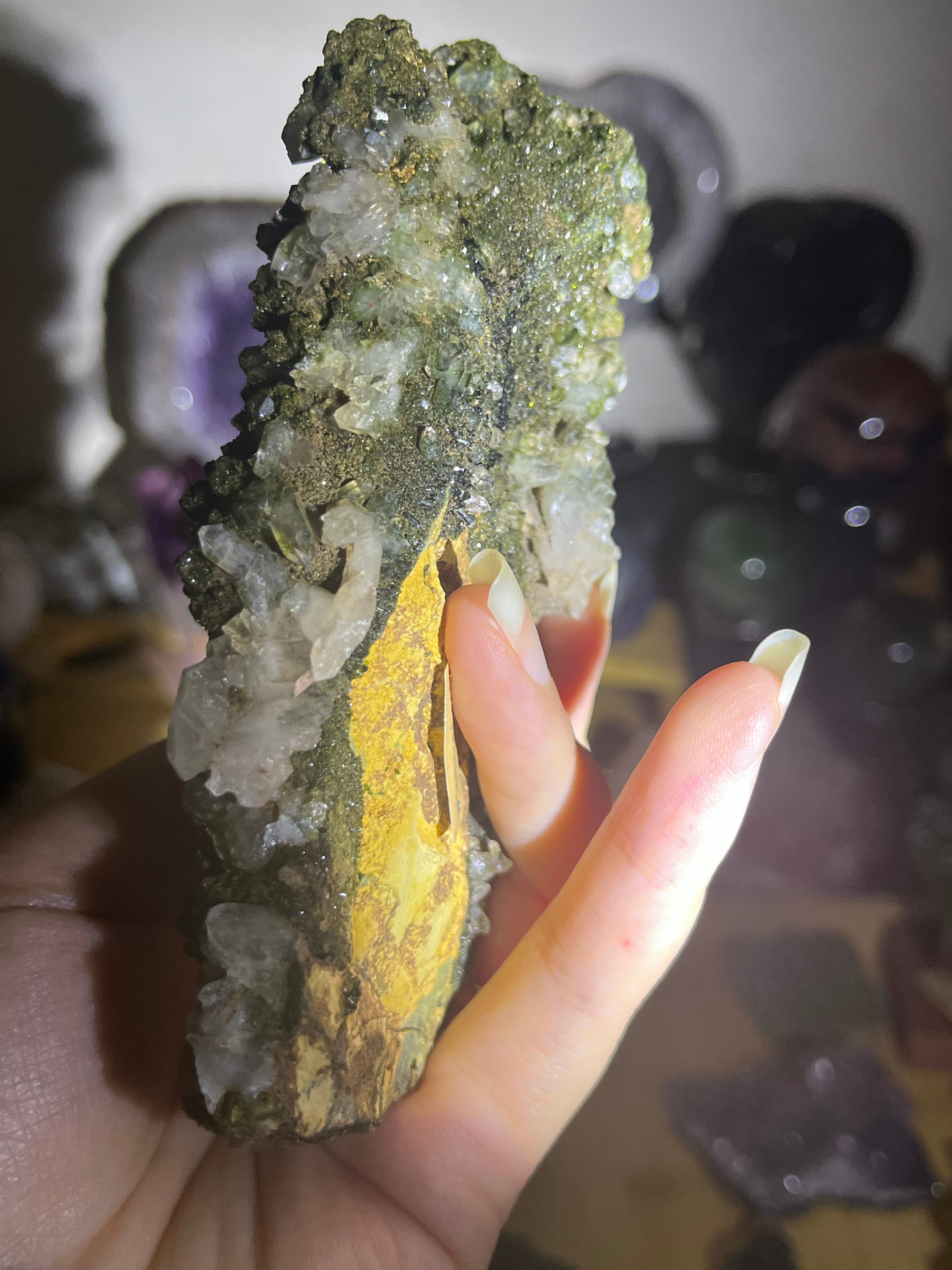 Epidote Cluster with Limonite Matrix & Clear Quartz | Turkey Raw Mineral Specimen
